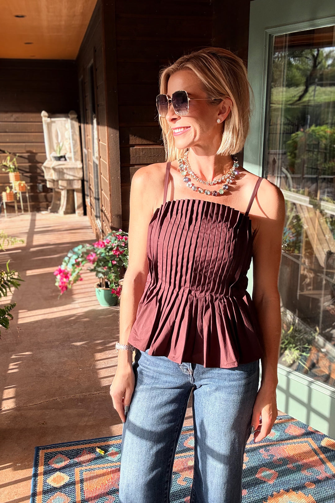 The Pleated Cami Top - Brown
