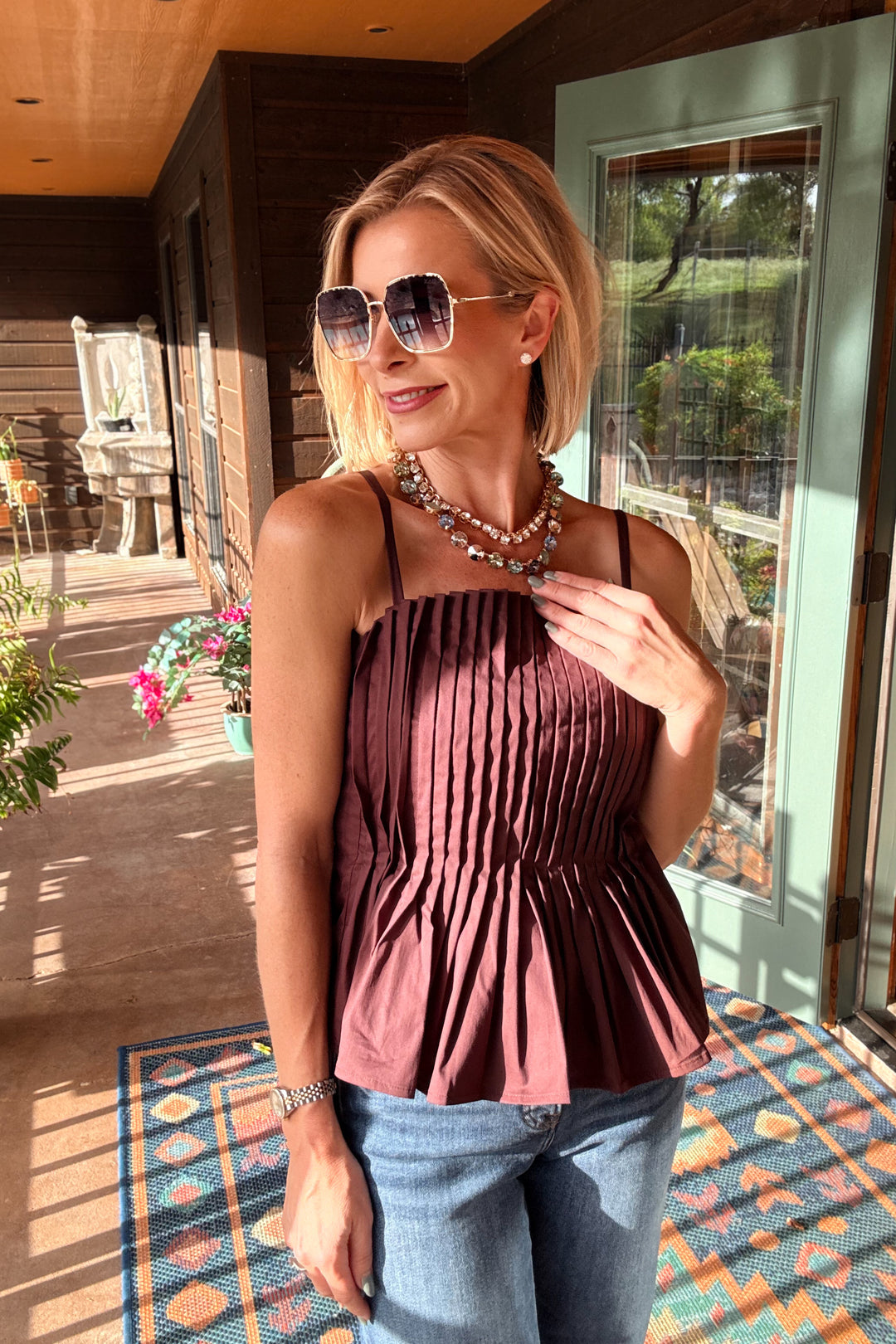 The Pleated Cami Top - Brown