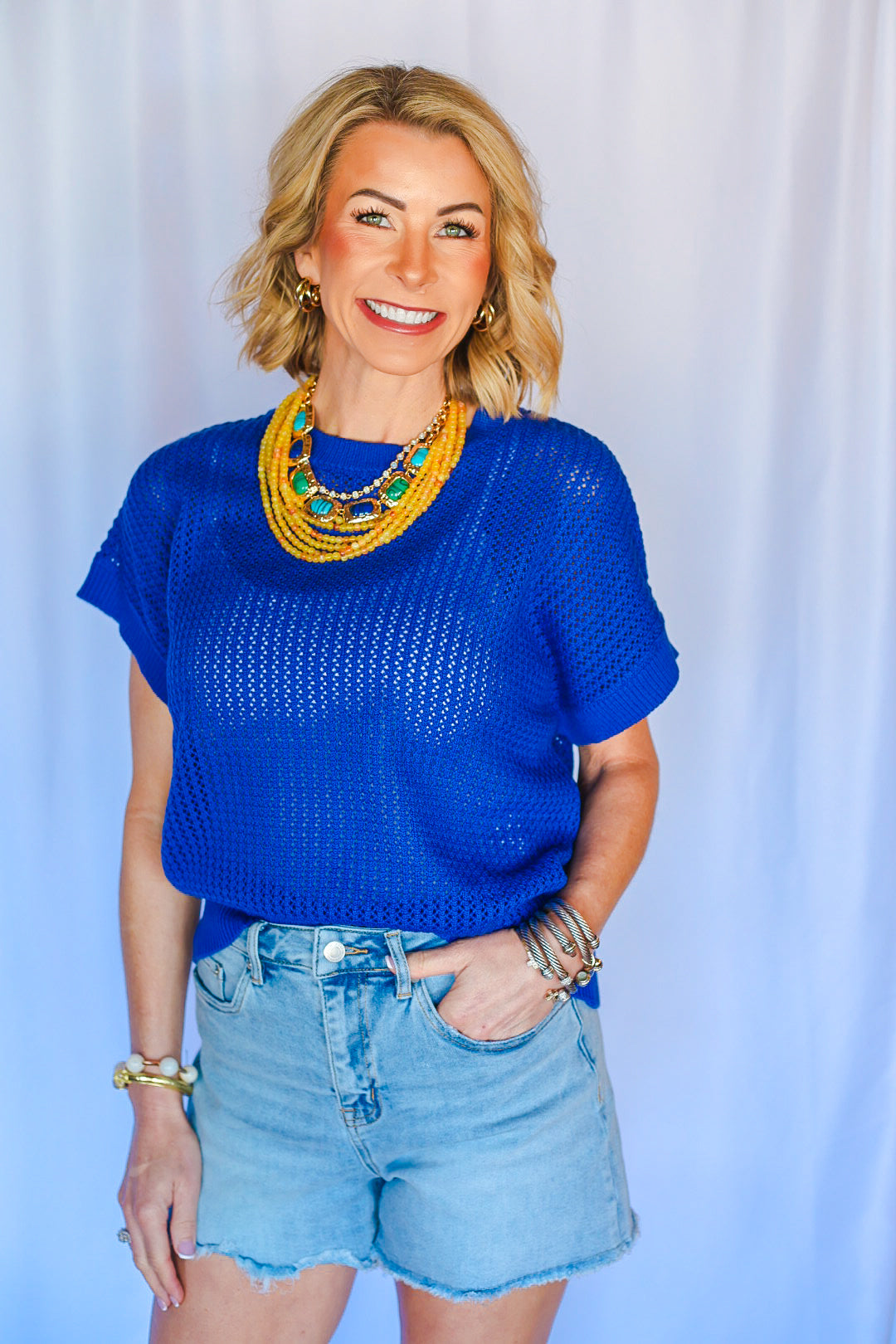 The Open Knit Top – Cobalt