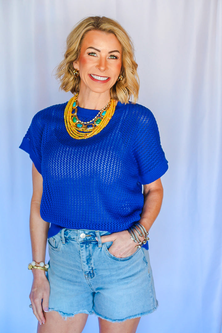 The Open Knit Top – Cobalt
