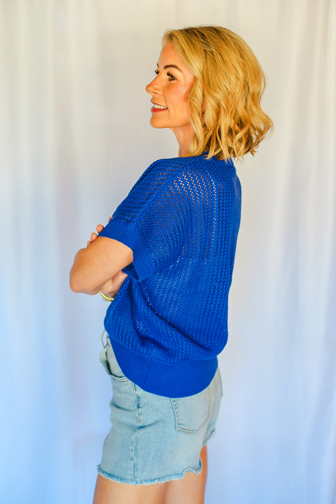 The Open Knit Top – Cobalt
