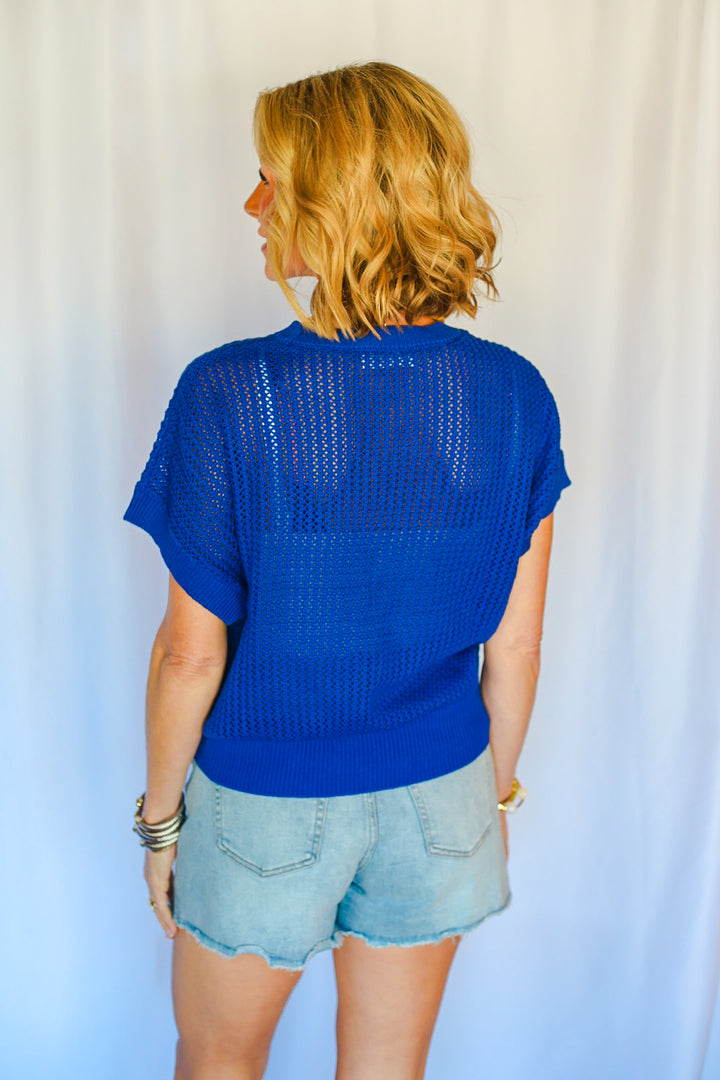 The Open Knit Top – Cobalt