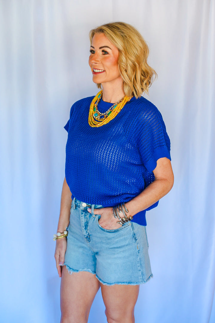 The Open Knit Top – Cobalt