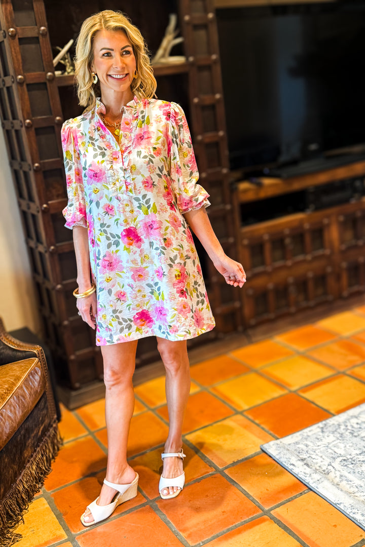 The Blush Garden Ruffle Tie Dress