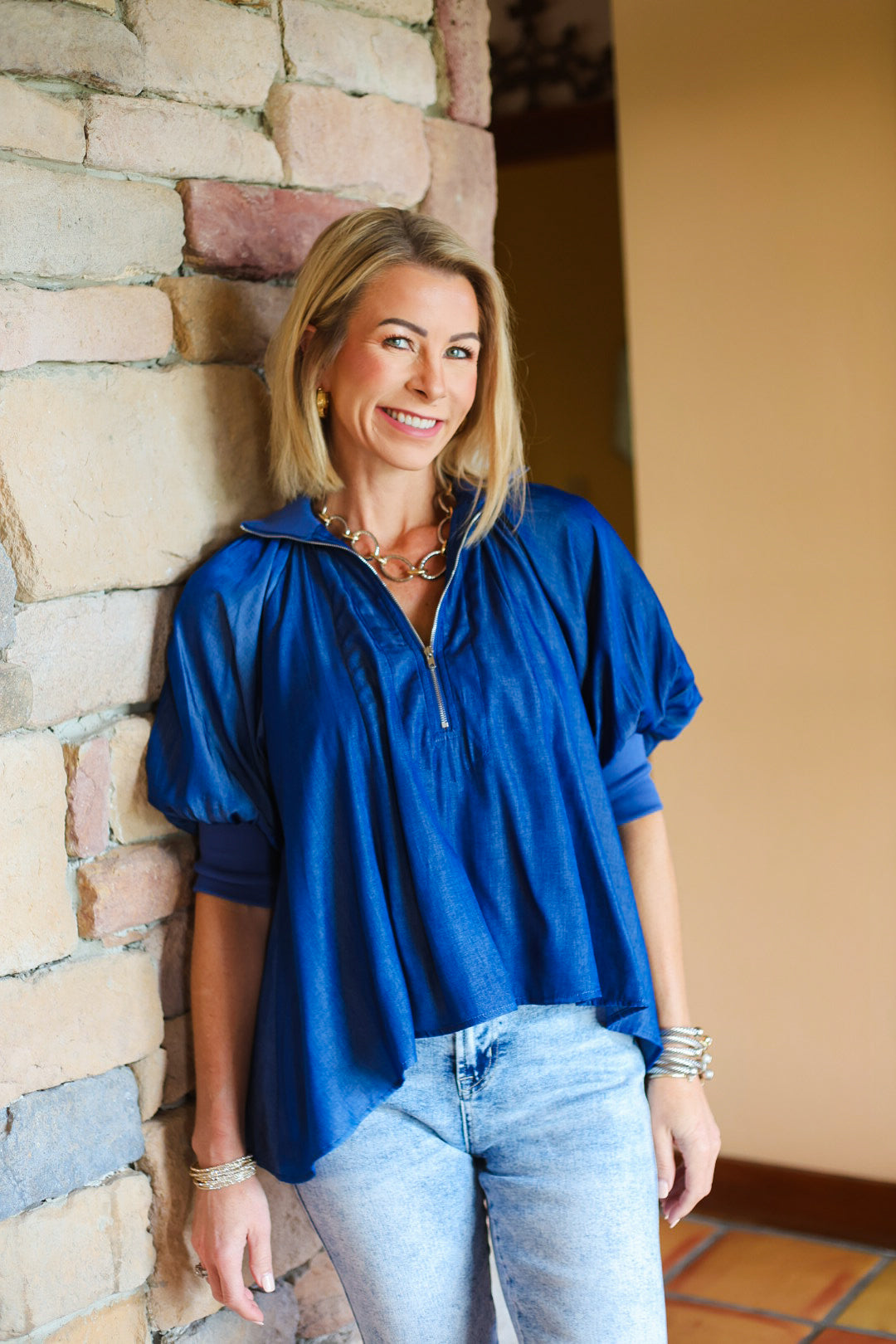 The Carolyn Half Zip Blouse