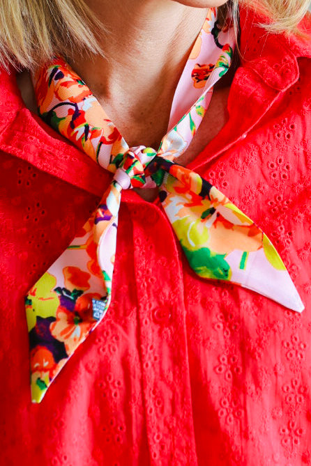 The Delilah Floral Twilly Scarf – Pink Multi