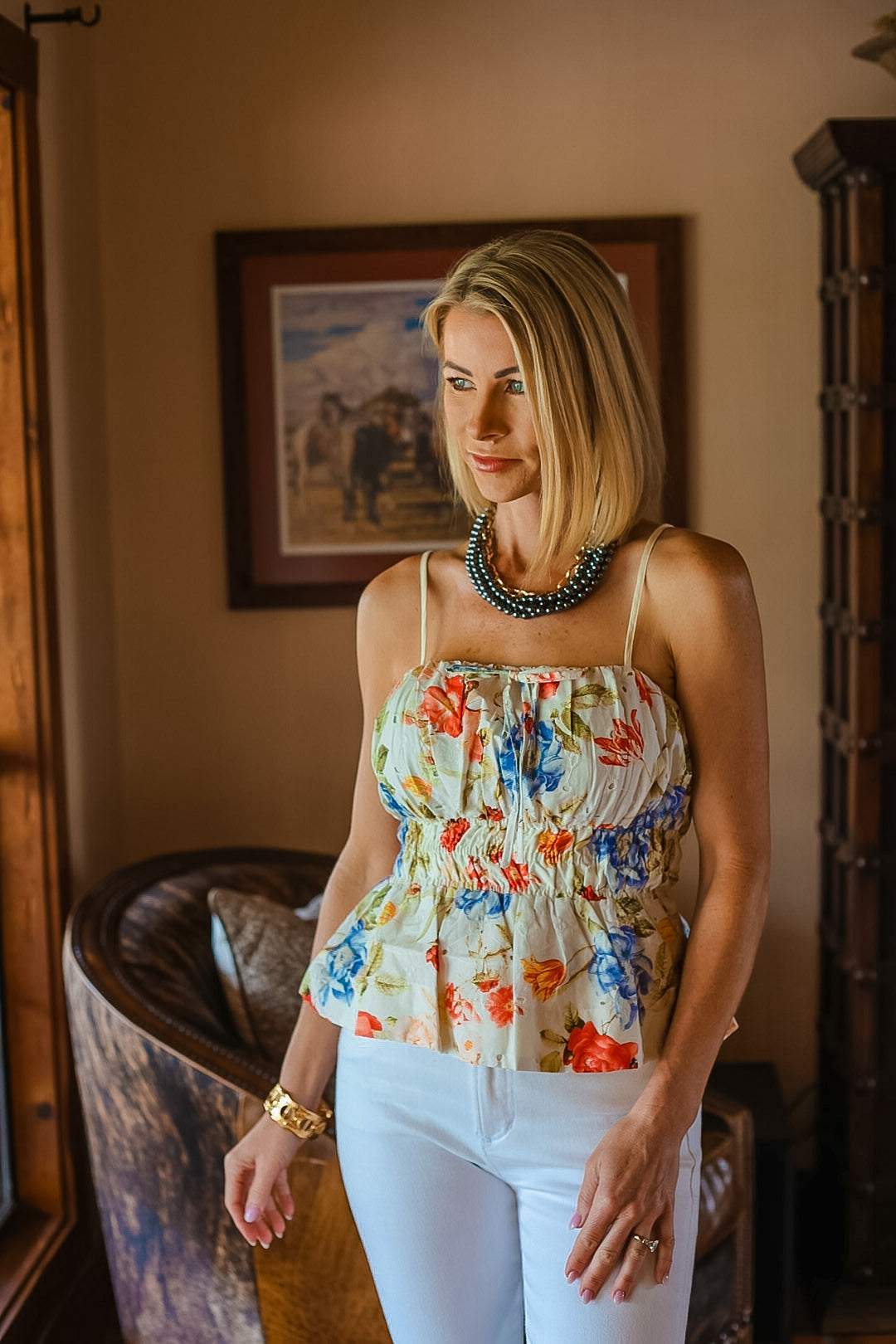 The Garden Party Smocked Top – Ivory Multi
