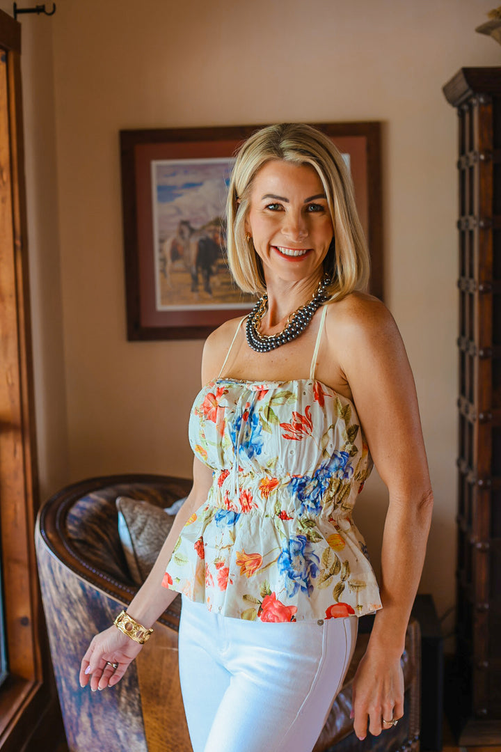 The Garden Party Smocked Top – Ivory Multi