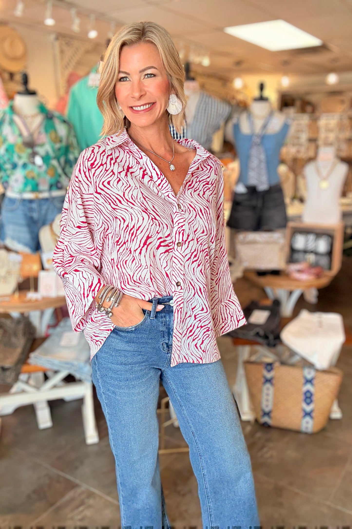 Printed Button Down Top