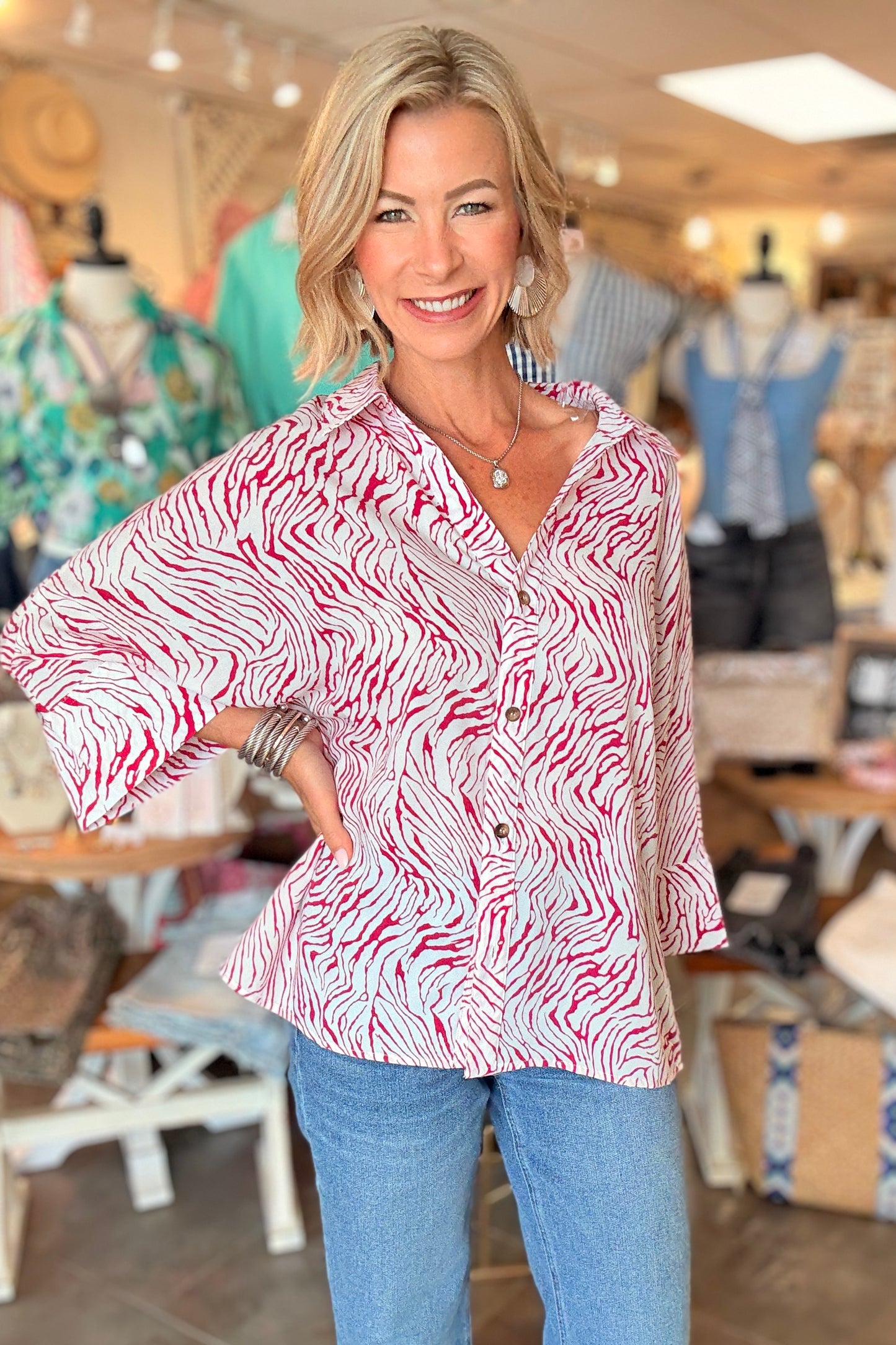 Printed Button Down Top