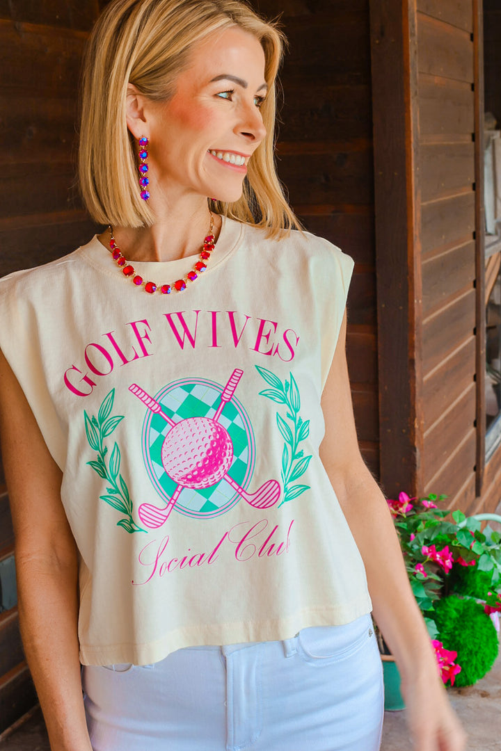 The Country Club Chic Graphic Muscle Tee – Cream