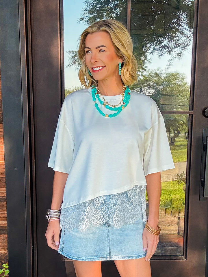 The Lace Hem Essential Top – White