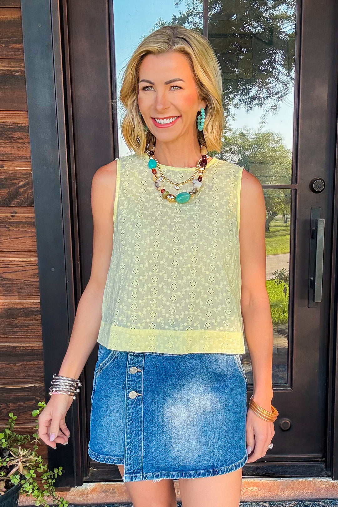 The Eyelet Button Top - Yellow