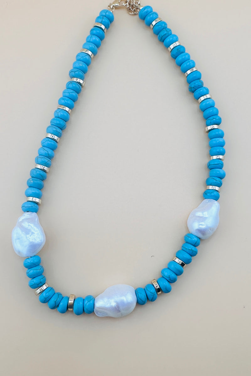 Turquoise/Gold/Pearl Necklace