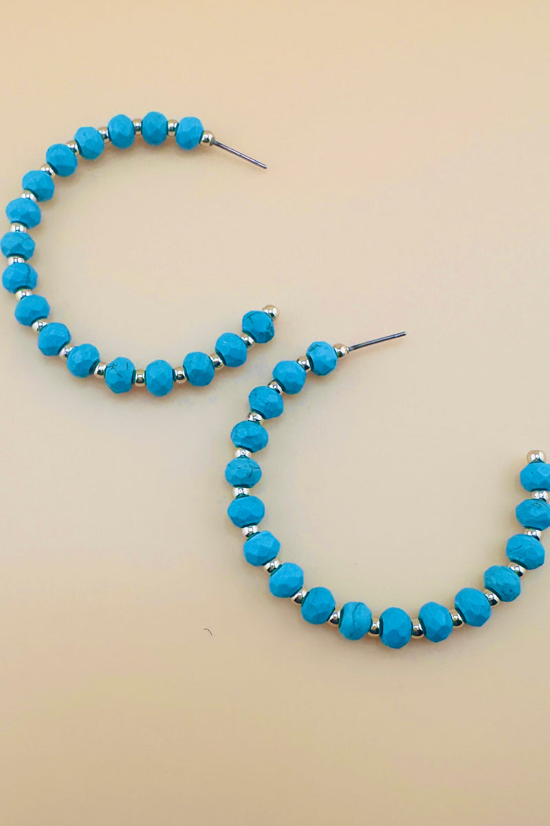 Turquoise/Gold Beaded Hoops