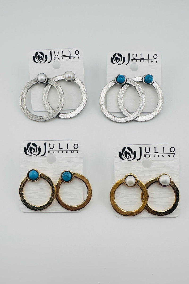 Julio Gold Hammered Earring w/ Gemstones