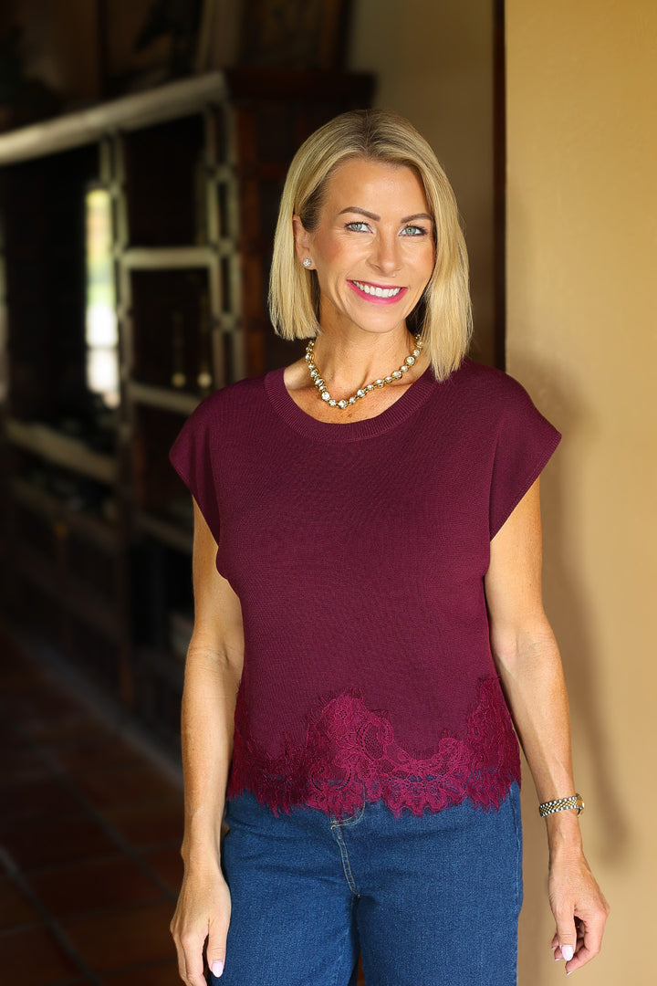 The Burgundy Lace Trim Top