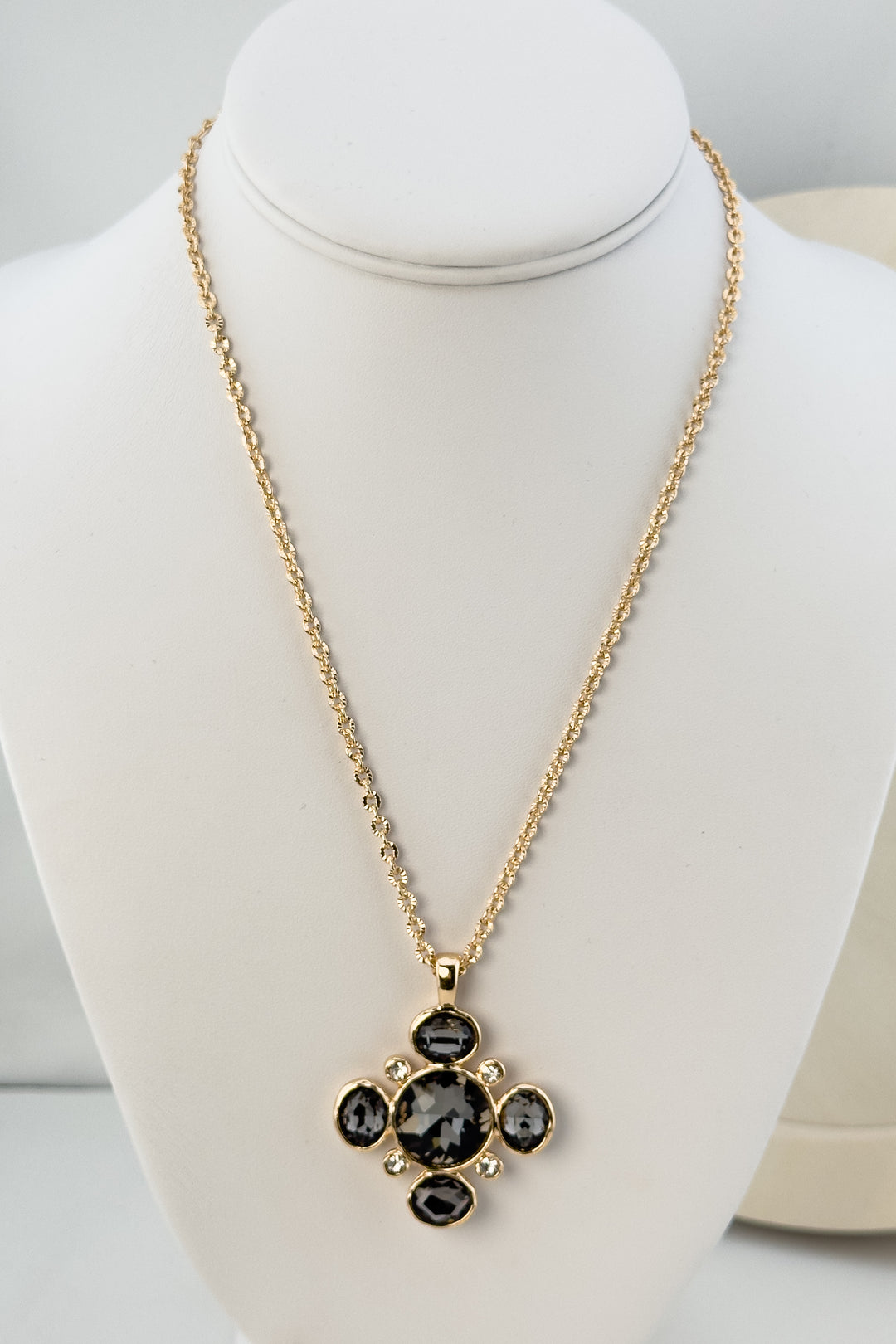 The Marlowe Gunmetal Crystal Pendant Necklace