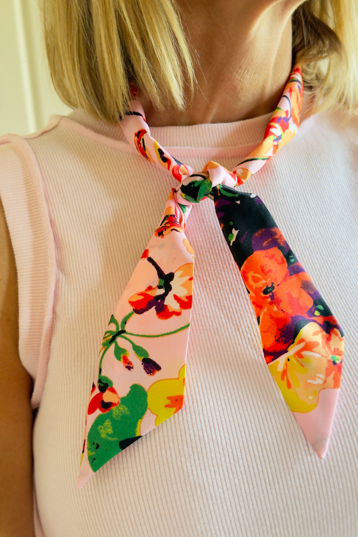 The Delilah Floral Twilly Scarf – Pink Multi