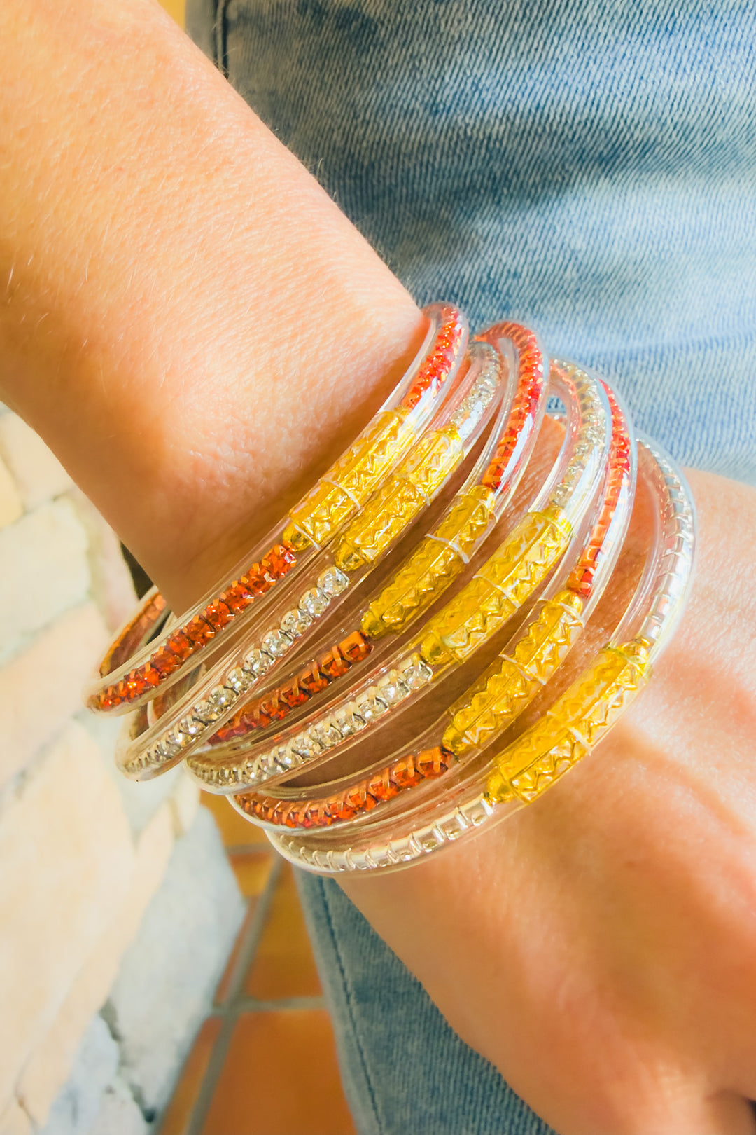 The Sienna Crystal Bangle Set – Orange Multi
