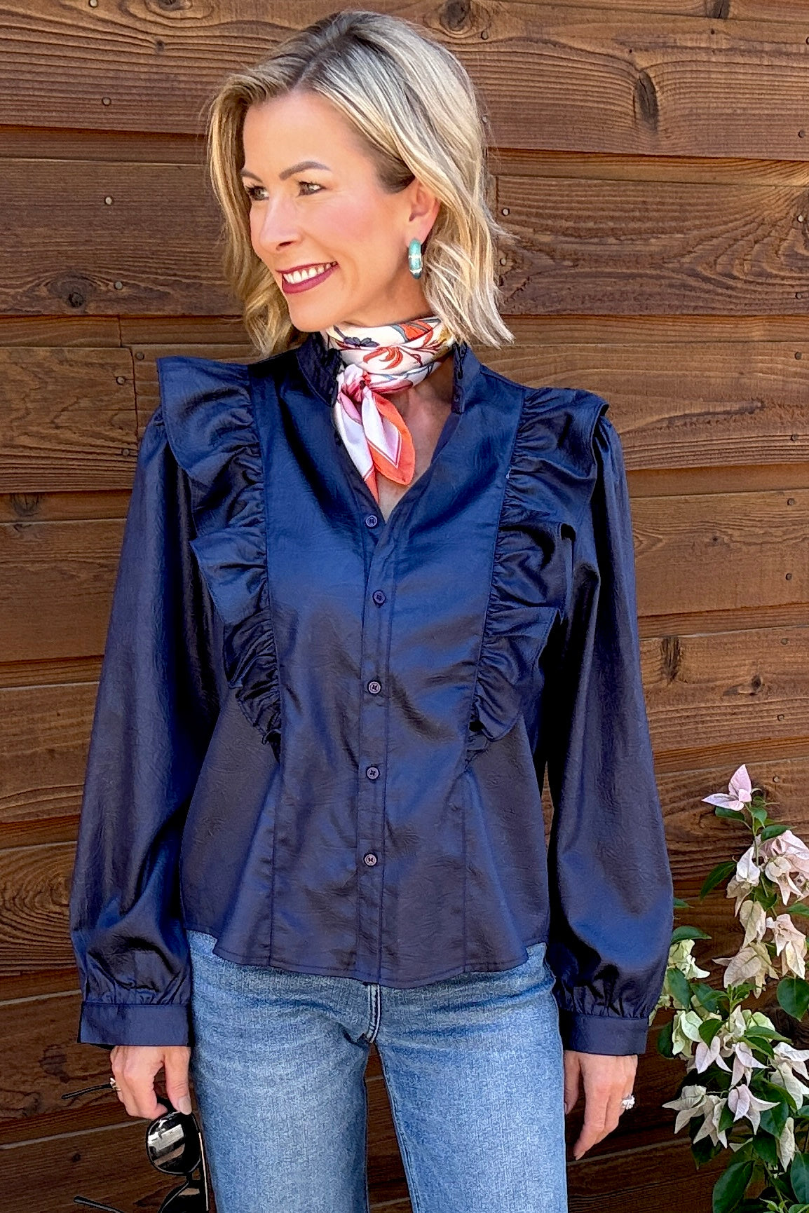 Susan Ruffle Button Down Blouse