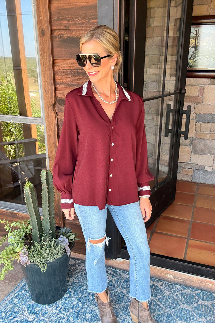 Burgundy Stitch Top