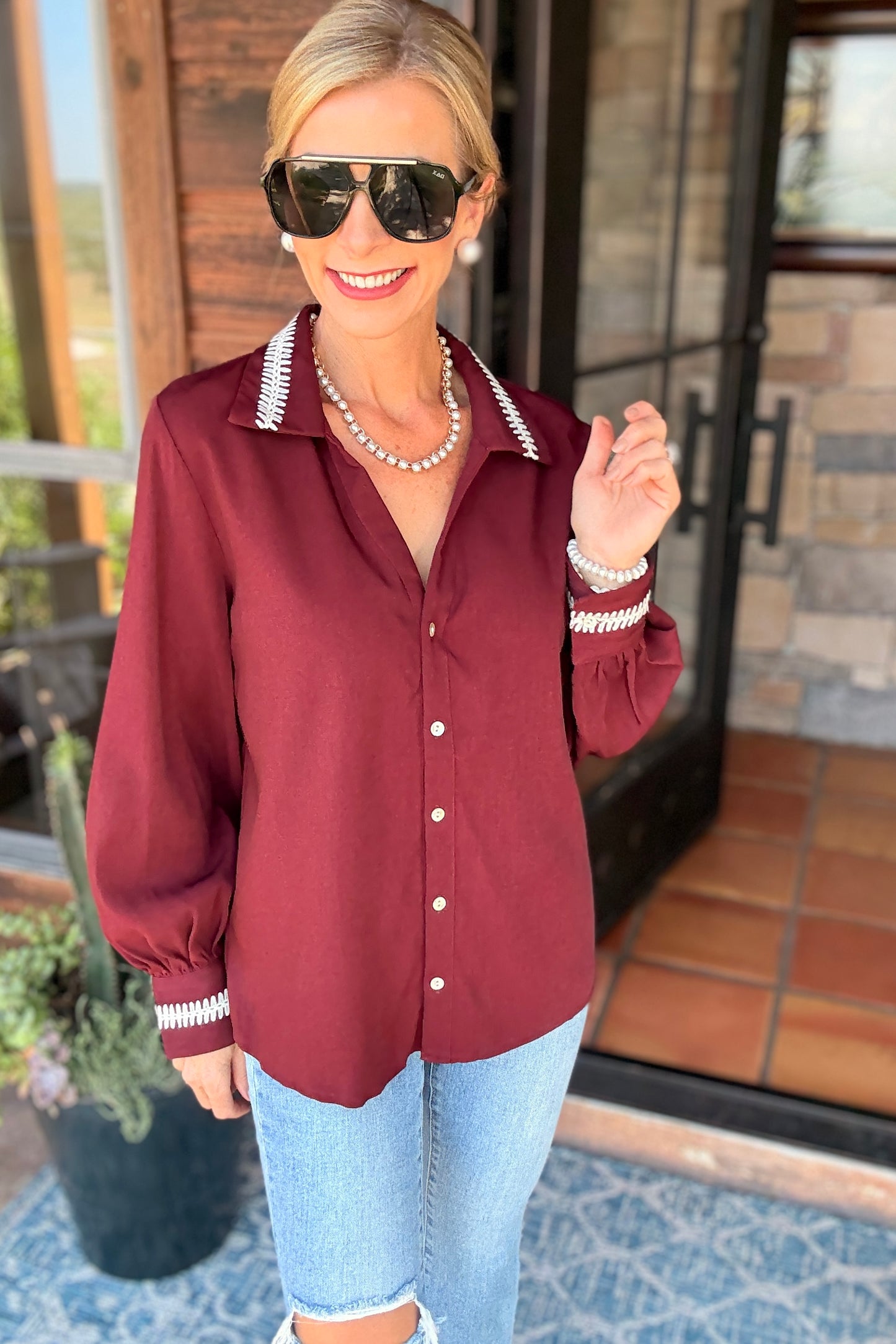 Burgundy Stitch Top
