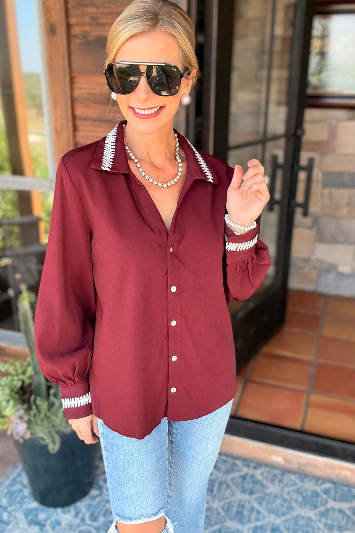 Burgundy Stitch Top