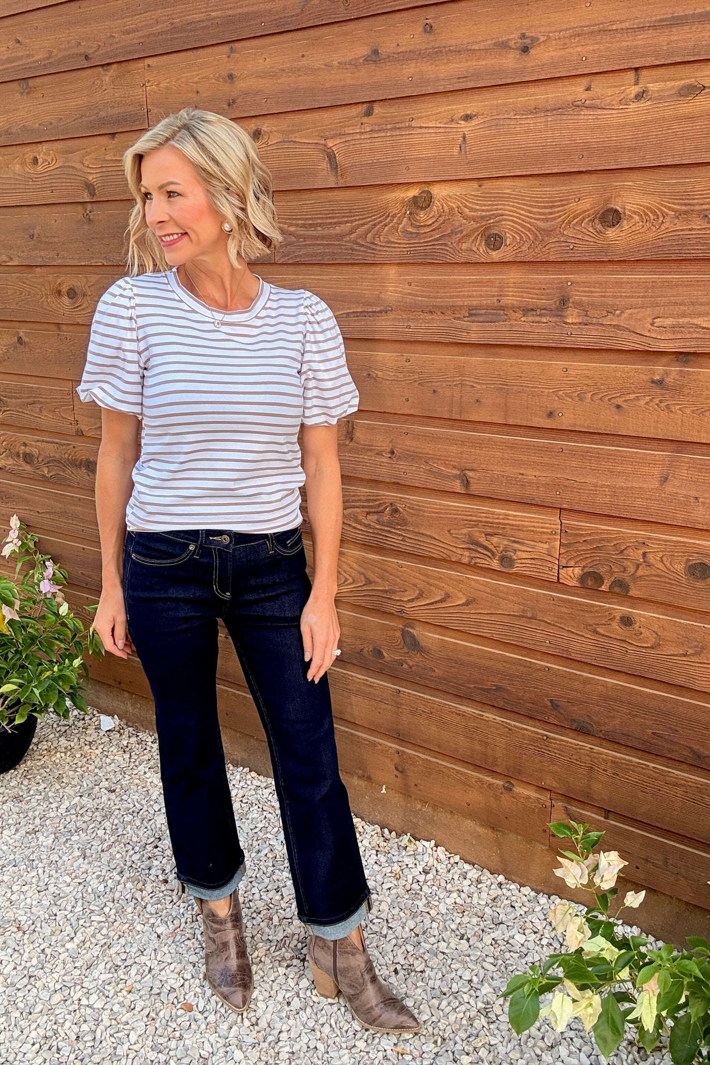 Mid Rise Cuffed Straight Leg Jeans