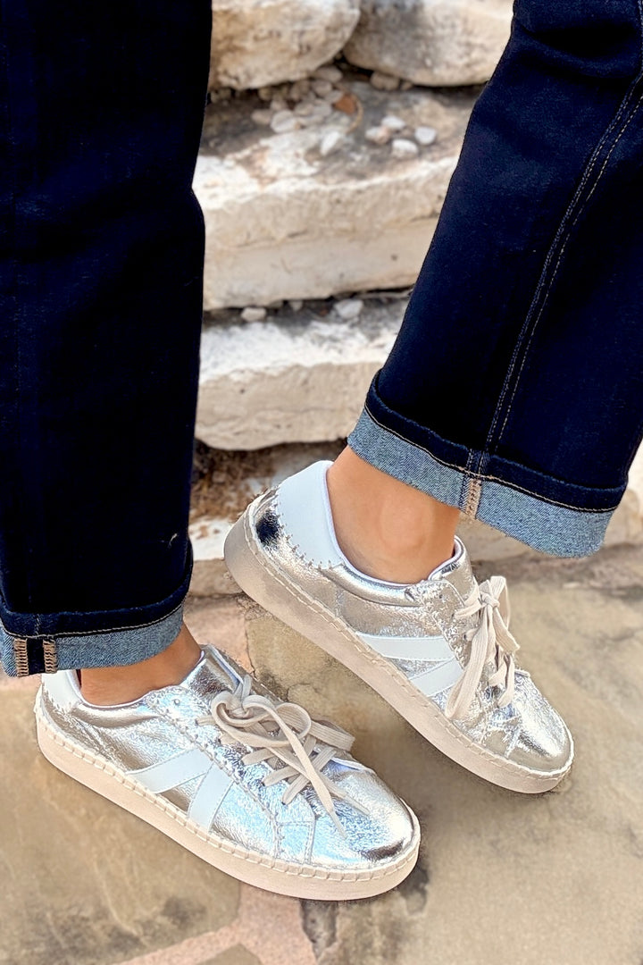 metallic silver sneakers corkys