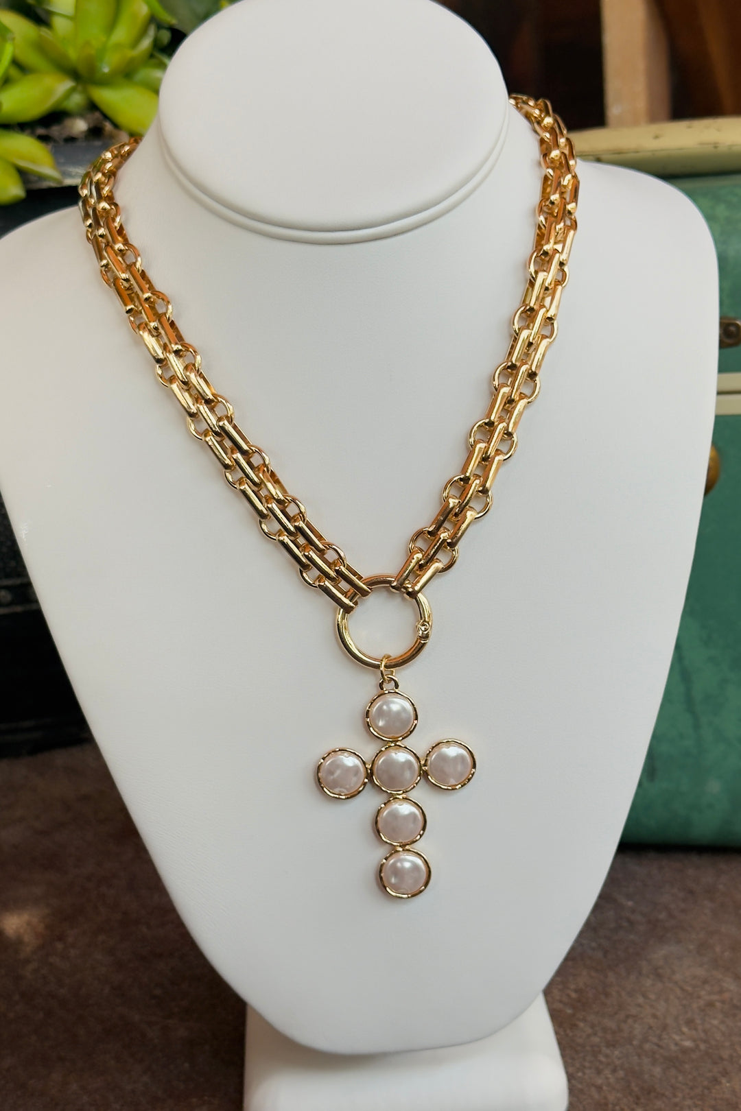 The Magnolia Pearl Cross Necklace