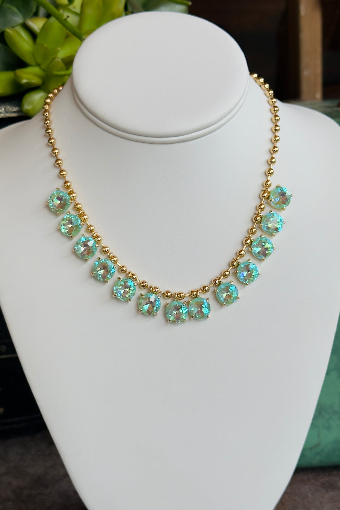 The Cori Crystal Necklace – Sea Glass Blue
