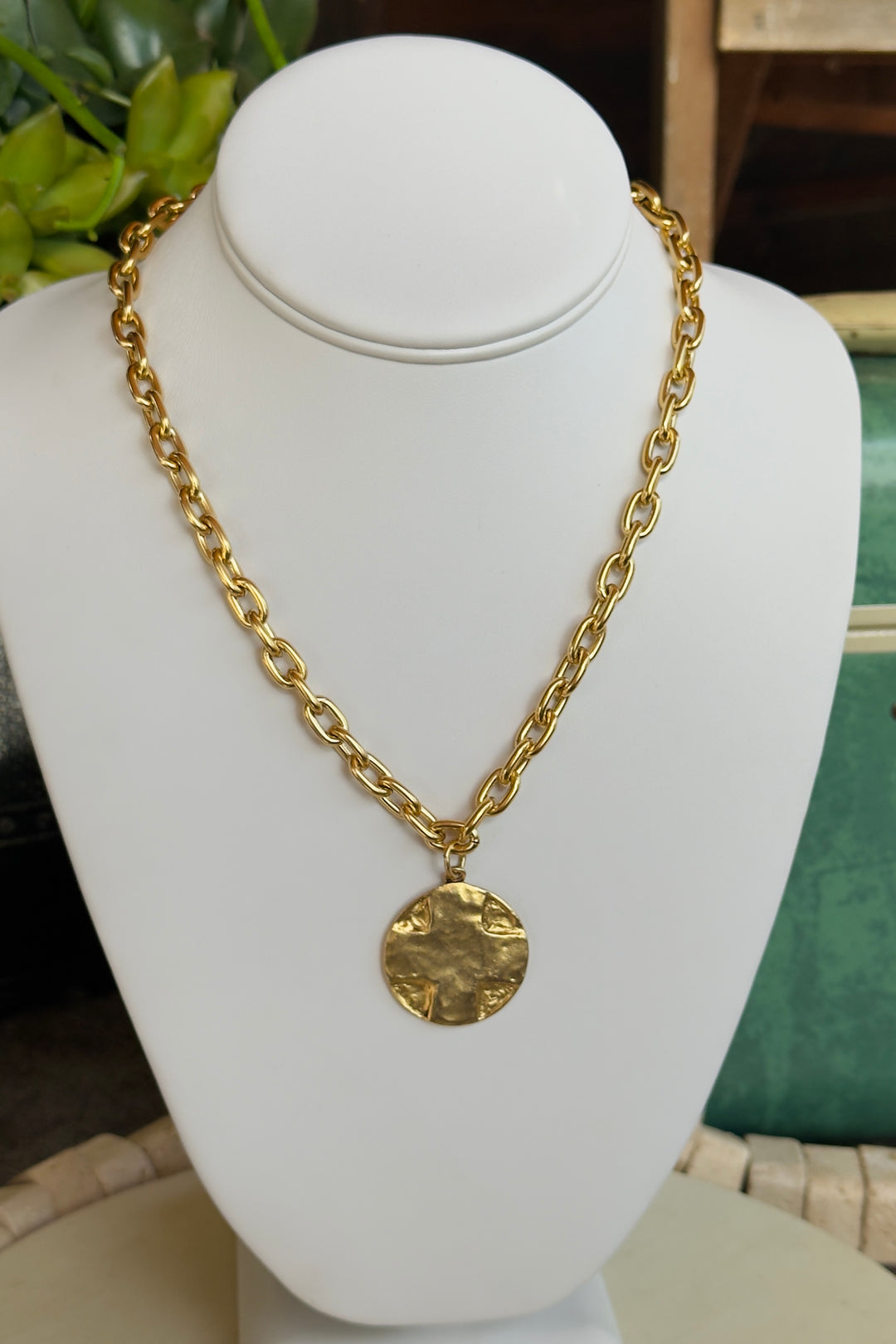 Bar E Cross Medallion Necklace