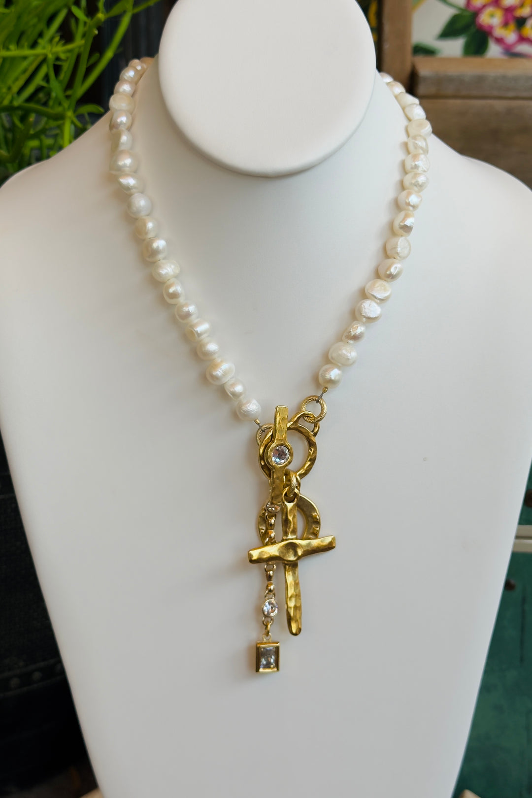 Bar E Pearl Keepsake Cross Necklace