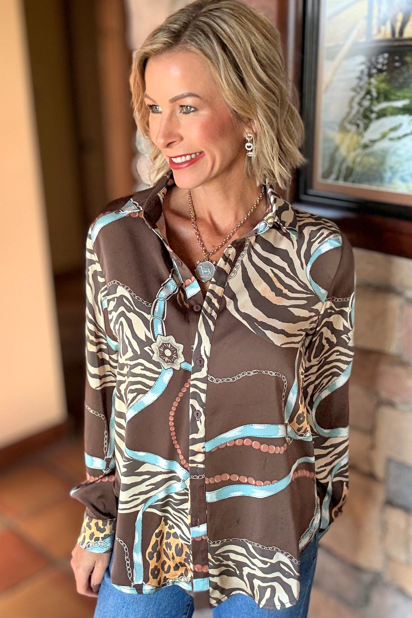 Brown Button Down Top