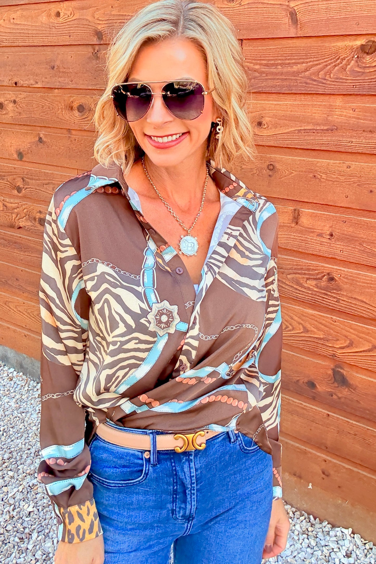 Brown Button Down Top