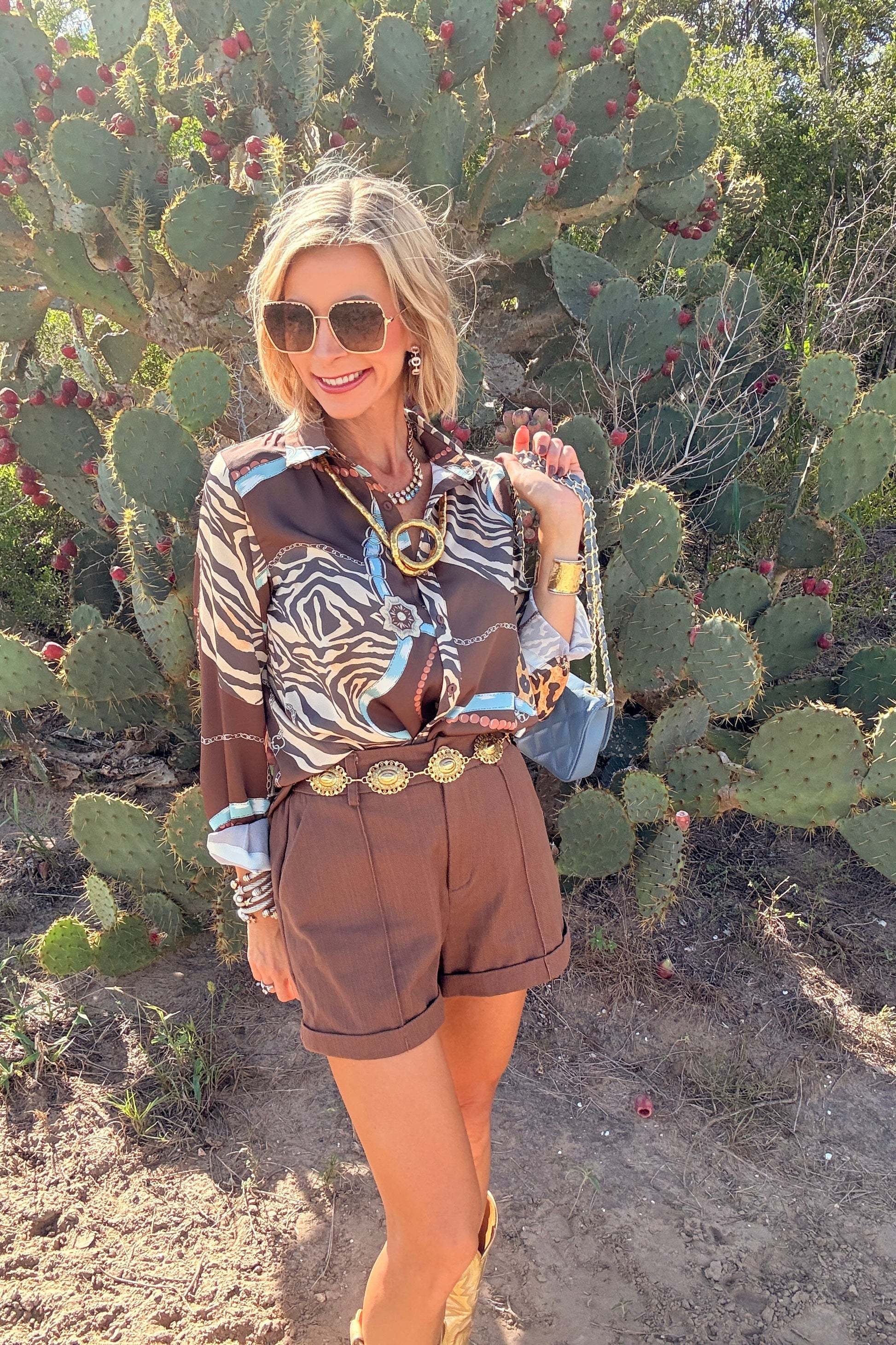 animal print button down top