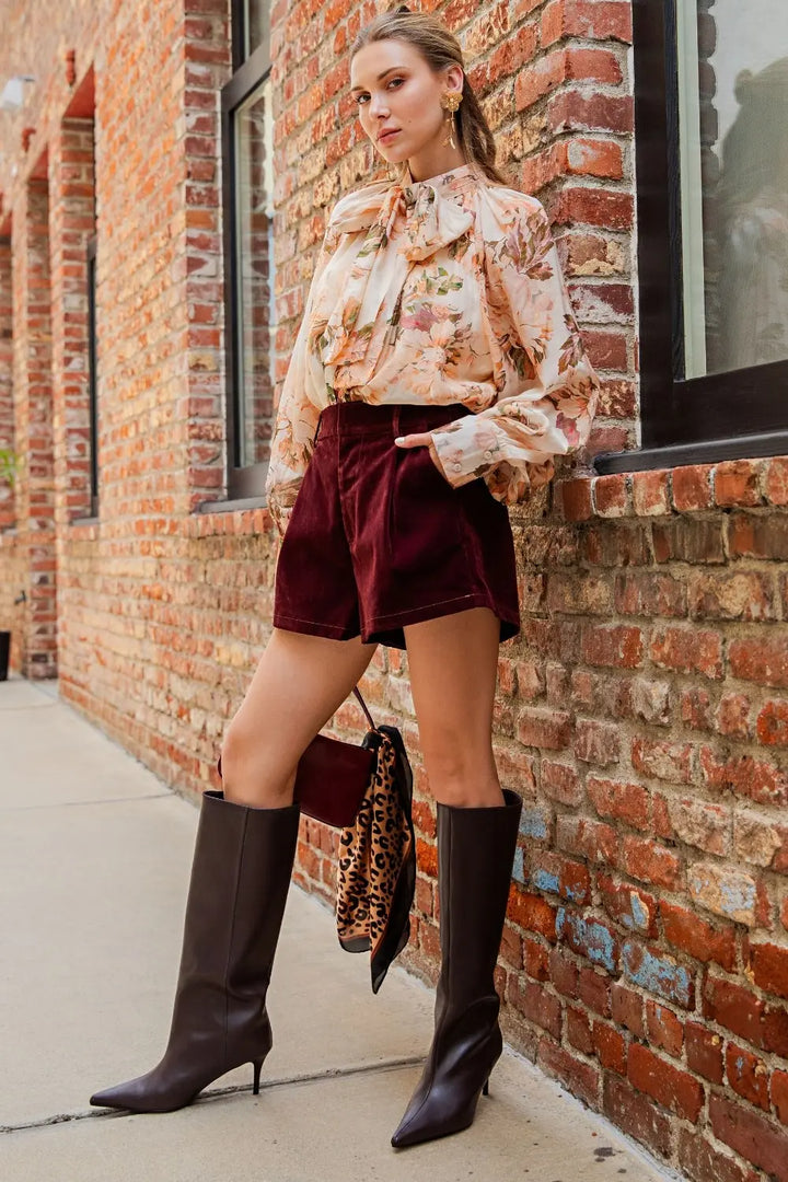 The Rosalie Floral Tie-Neck Blouse – Peach