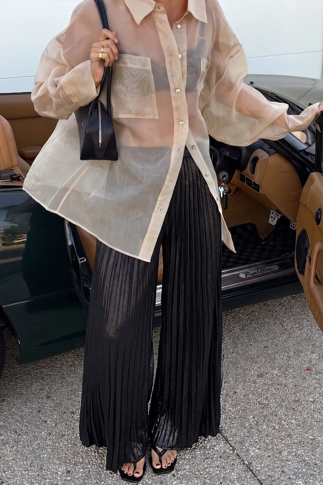 The Midnight Glow Metallic Pleated Wide Leg Pants – Black
