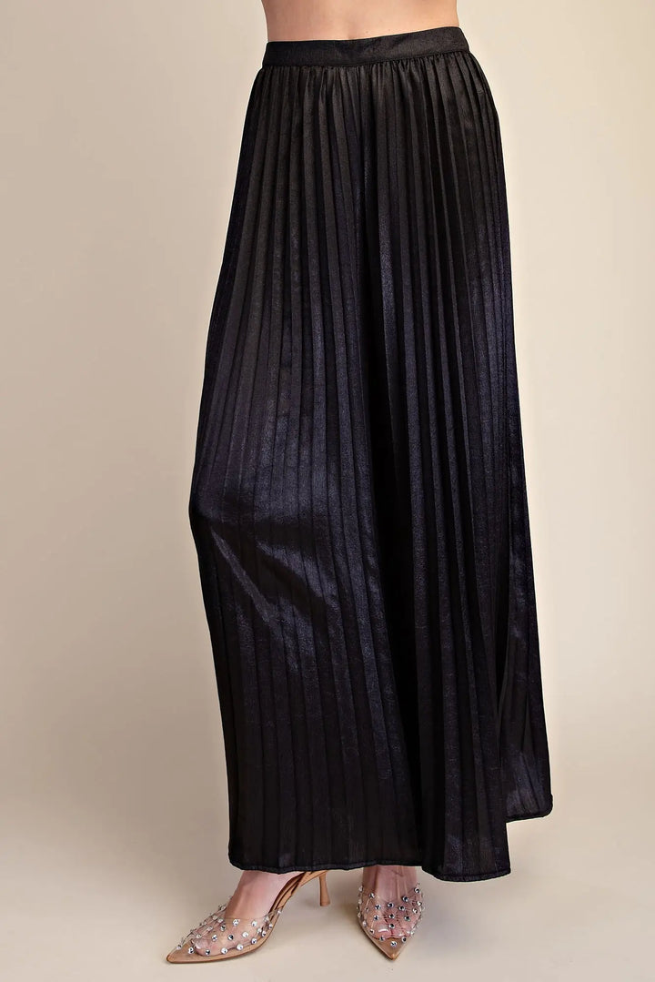 The Midnight Glow Metallic Pleated Wide Leg Pants – Black