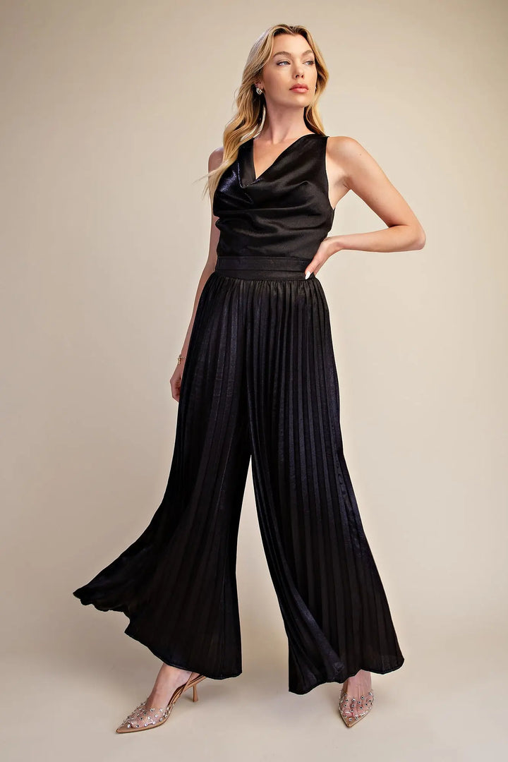 The Midnight Glow Metallic Cowl Neck Top – Black