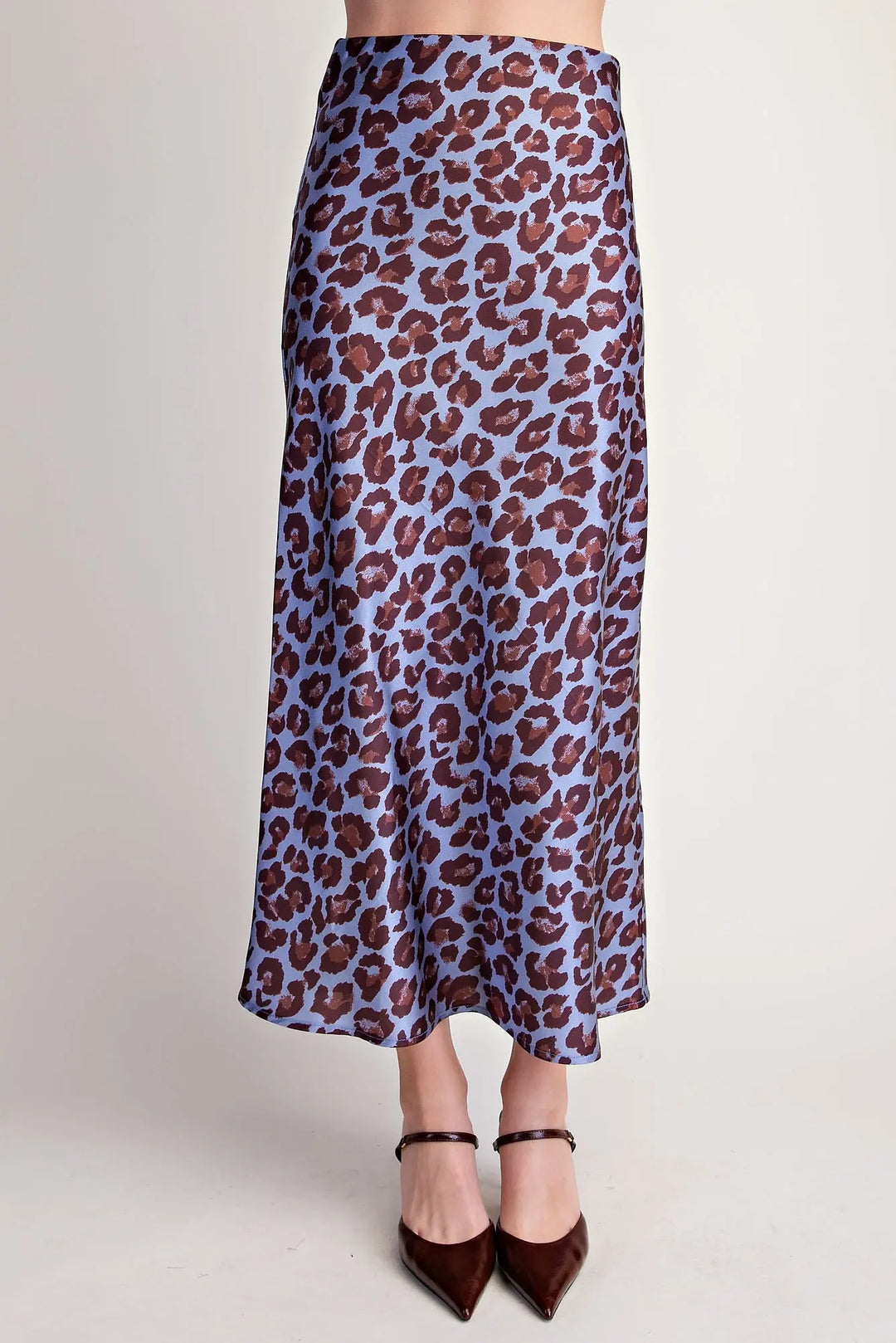 The After Hours Leopard Satin Midi Skirt – Dusty Blue