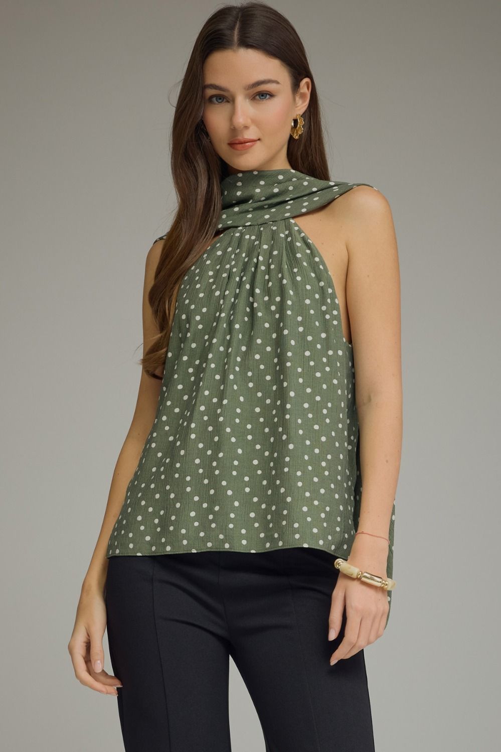 The Bellamy Polka Dot Cape-Neck Top – Olive