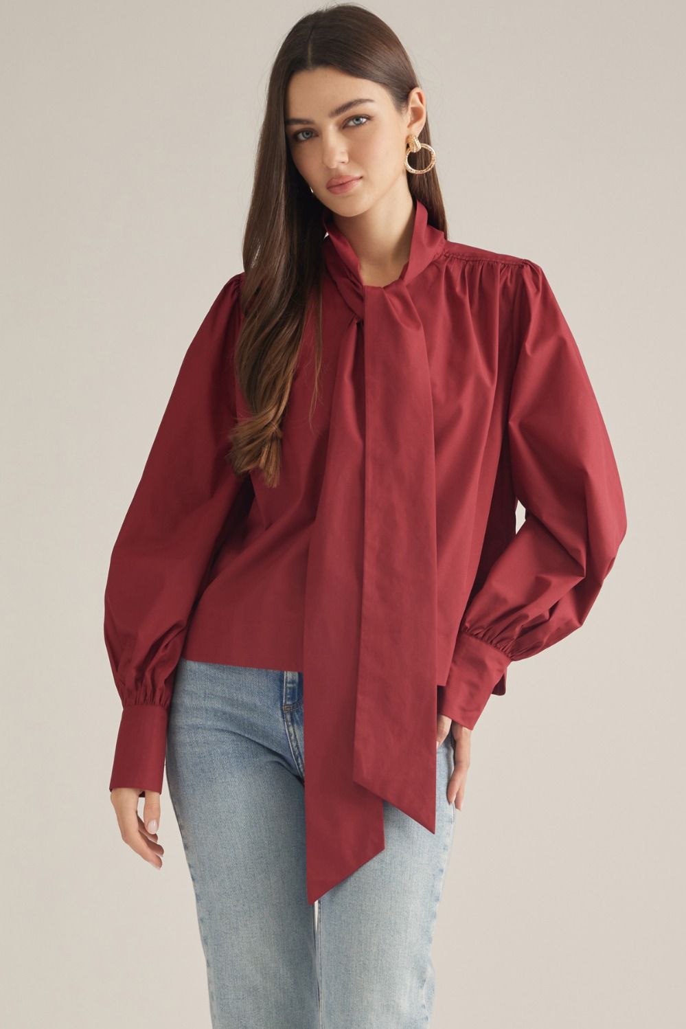 The Vivienne Tie-Neck Blouse – Burgundy