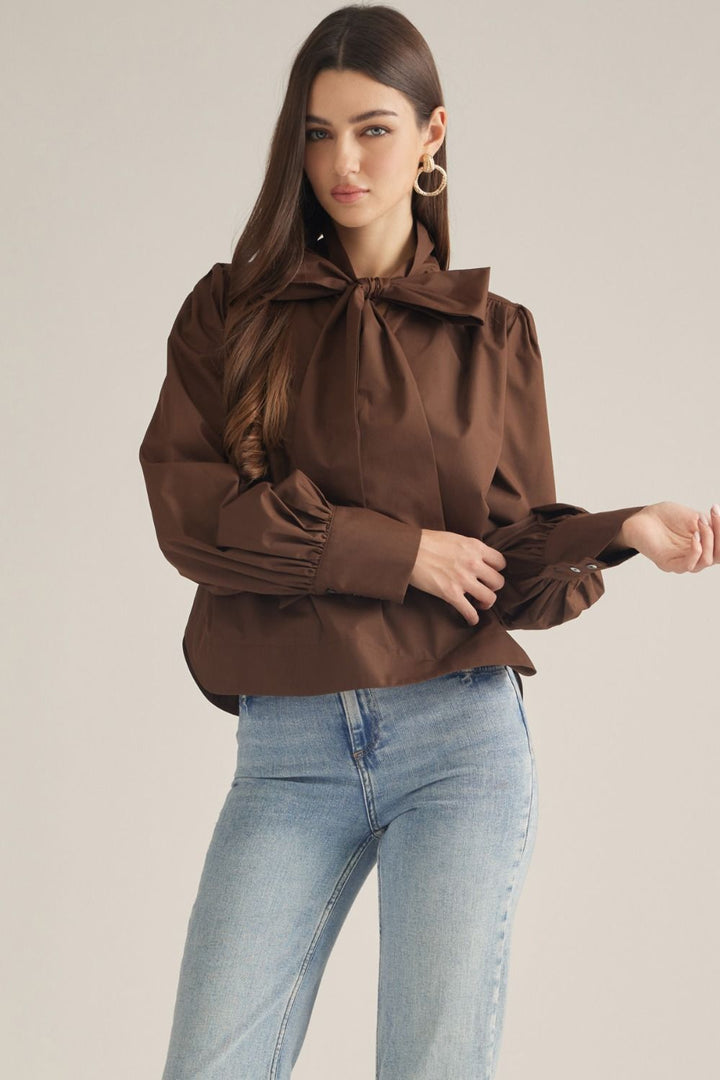 The Delaney Tie Neck Top – Chocolate