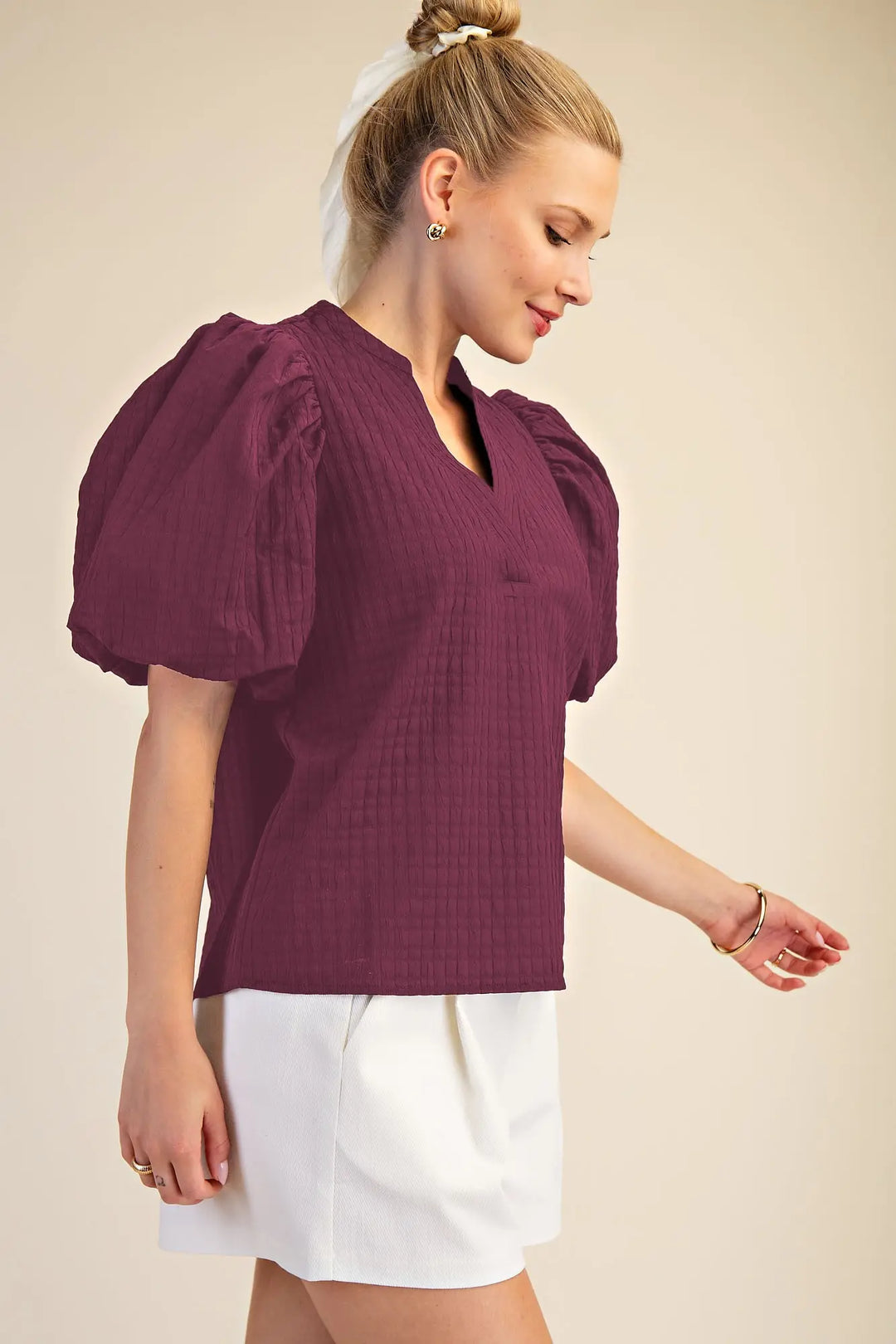 The Textured Puff Sleeve Top – Magenta