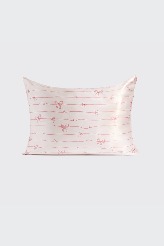 Holiday Satin Pillowcase in Striped Bows