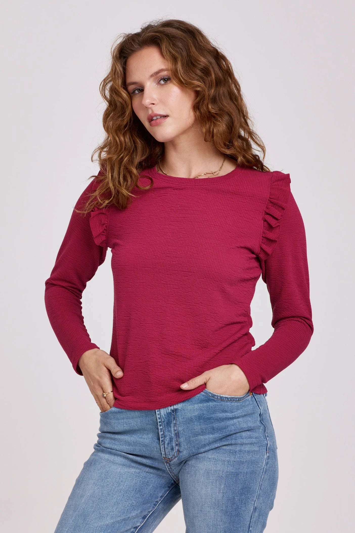 Another Love Camden Ruffle Top Cranberry