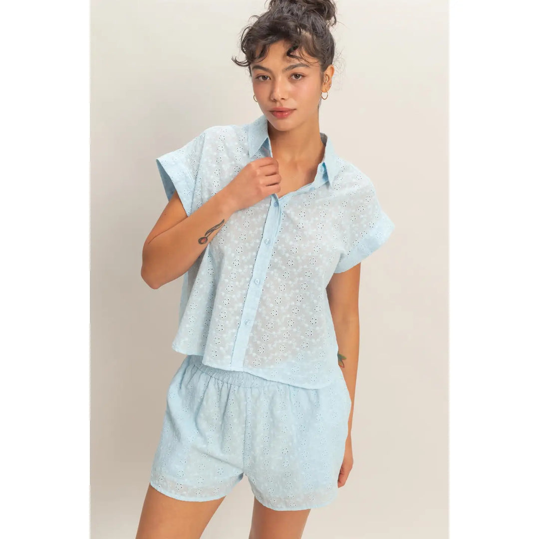 The Eyelet Button-Up Shirt – Sky Blue