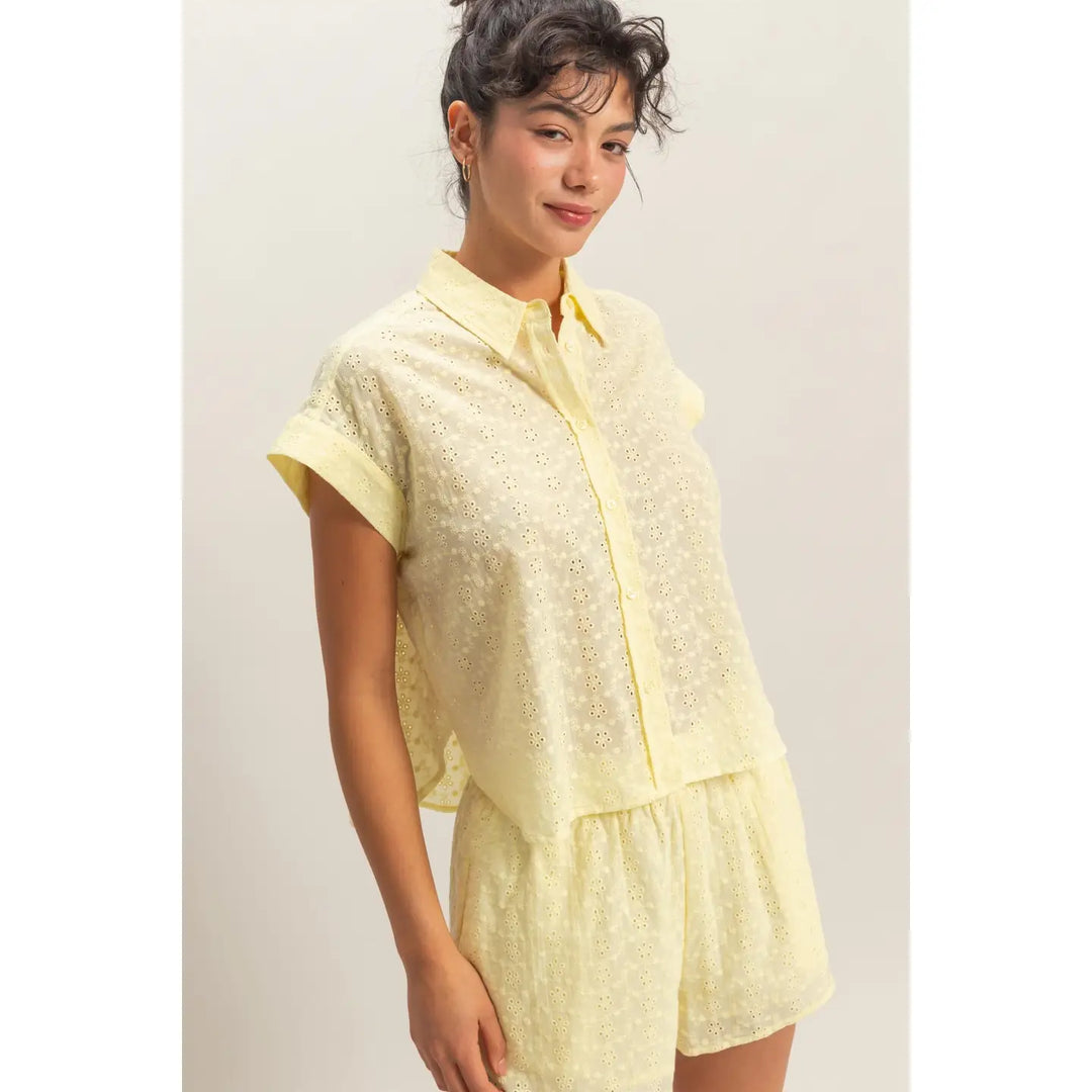 The Eyelet Button-Up Shirt – Pale Yellow
